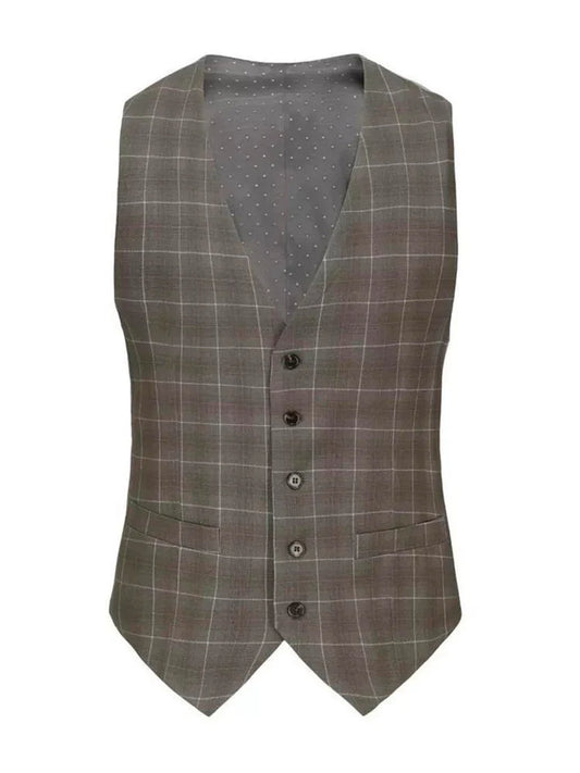 Brown Plaid 3 Piece Notch Lapel 2-Button Suit