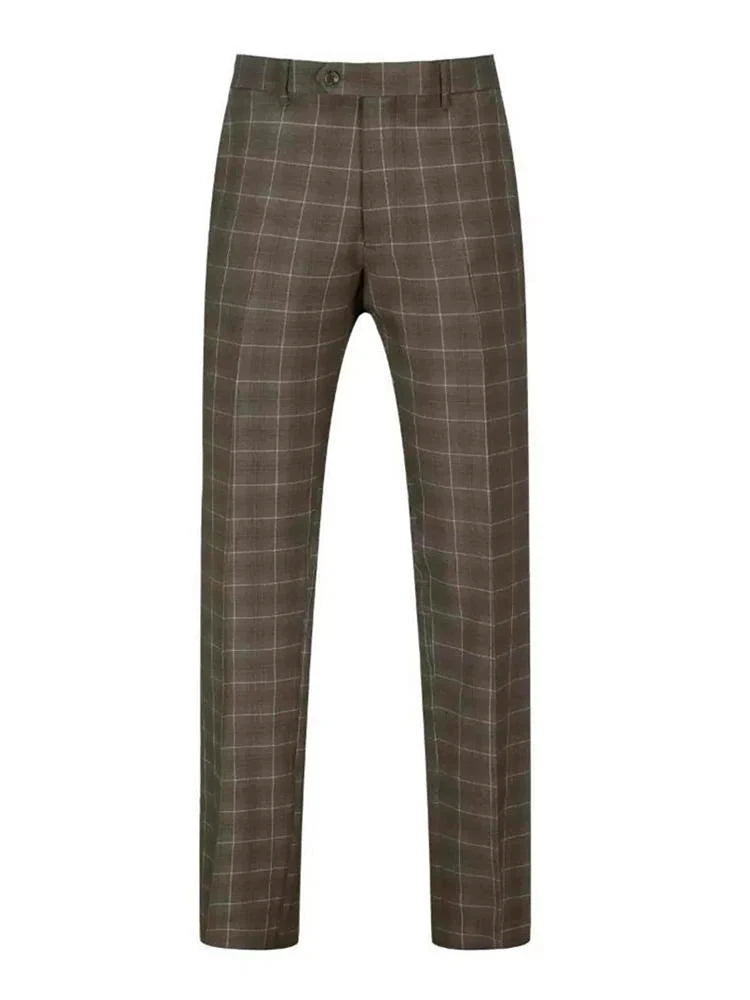 Brown Plaid 3 Piece Notch Lapel 2-Button Suit