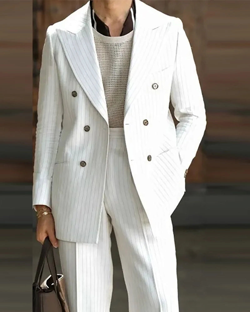 White striped 2-piece double breasted Peak Lapel suit