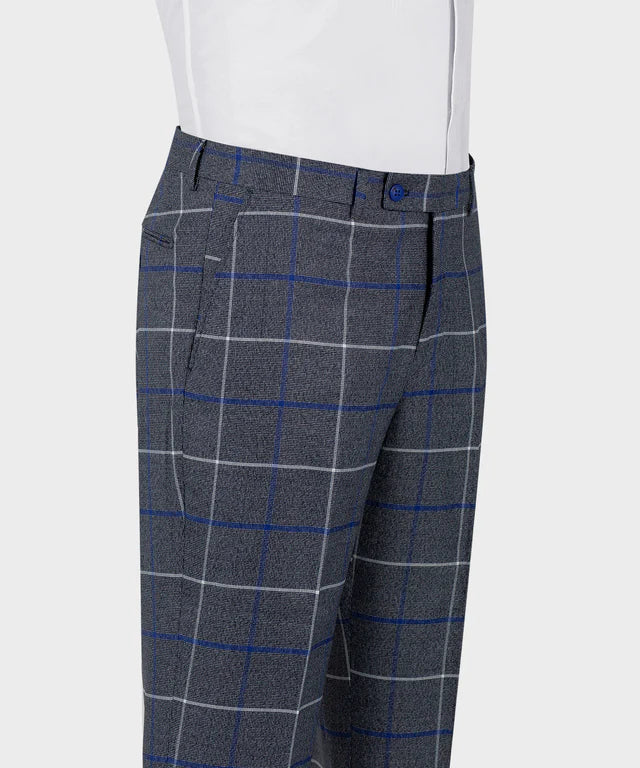 Grey Blue Plaid Peak Lapel 2-piece Suit for Prom