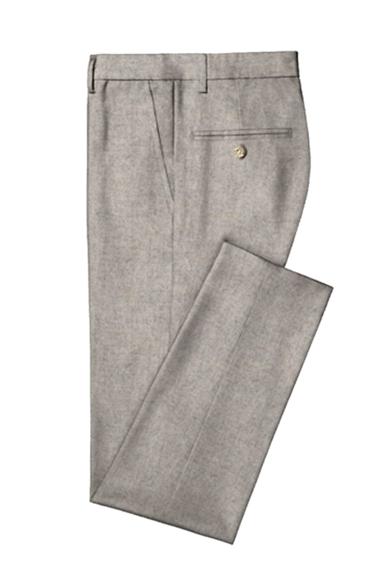 Traje de 2 piezas ajustado de color beige y gris con 2 botones