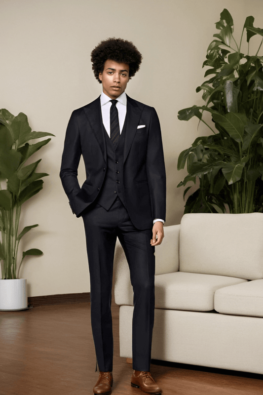 Black 3 Piece Peaked Lapel 2-Button Suit