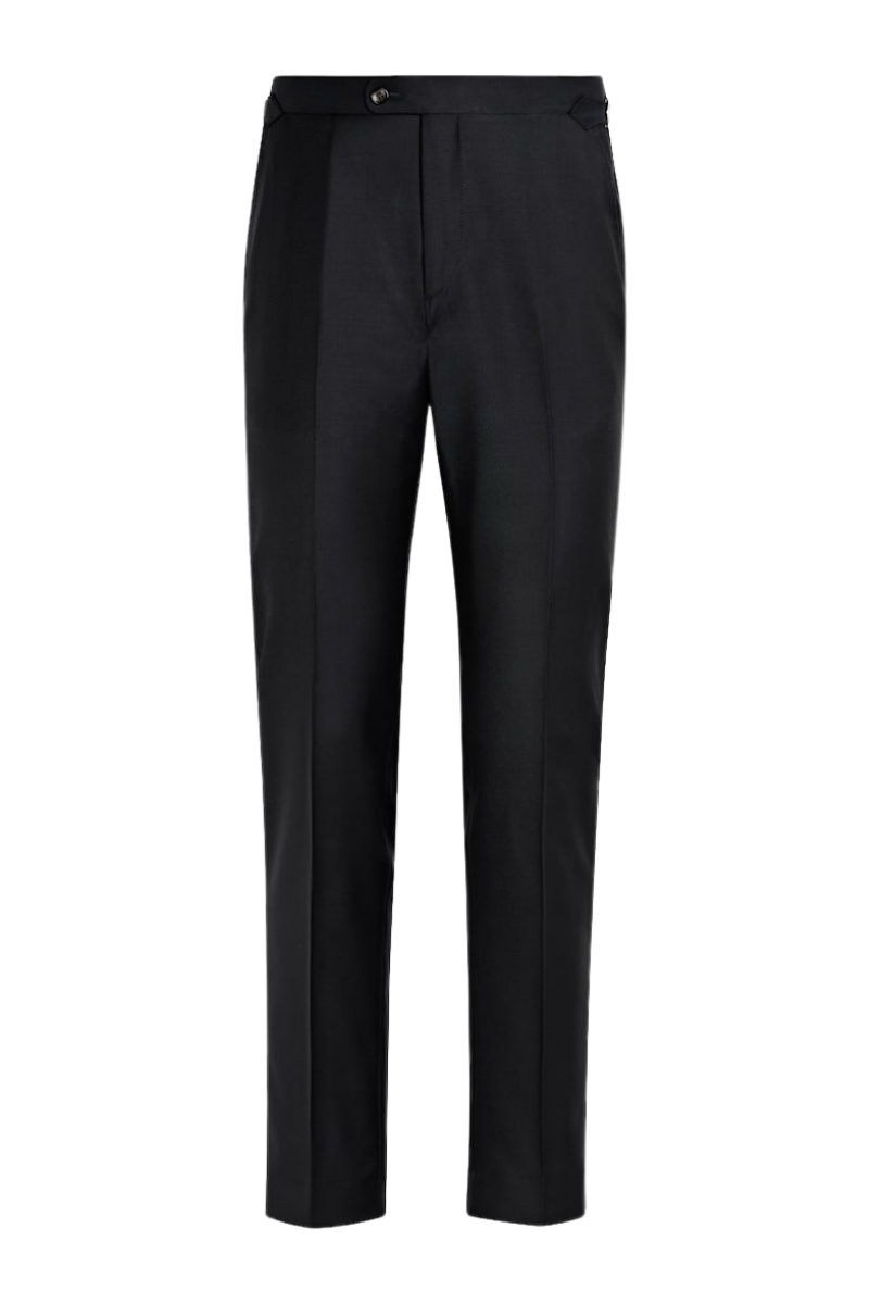 Costume 3 pièces en laine noire à revers en pointe et boutonnage simple