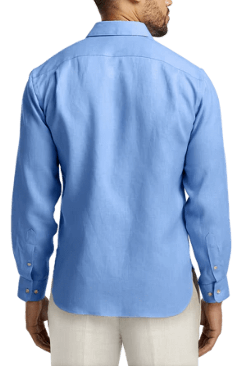 Camisa clásica de lino azul liso