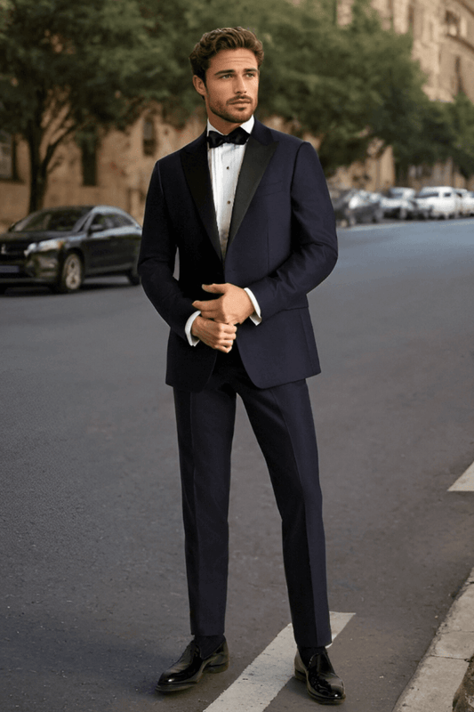 Midnight Blue 2 Piece Peaked Lapel One Button Suit