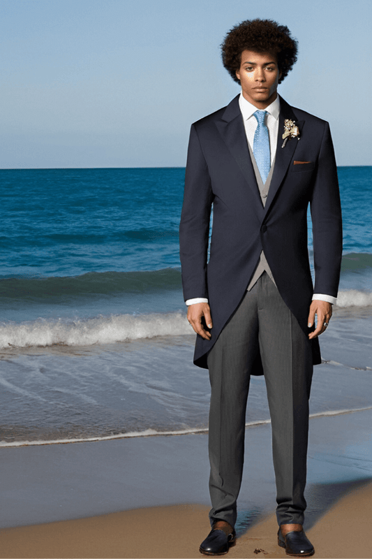 Blue 2 Piece Peaked Lapel One Button Suit