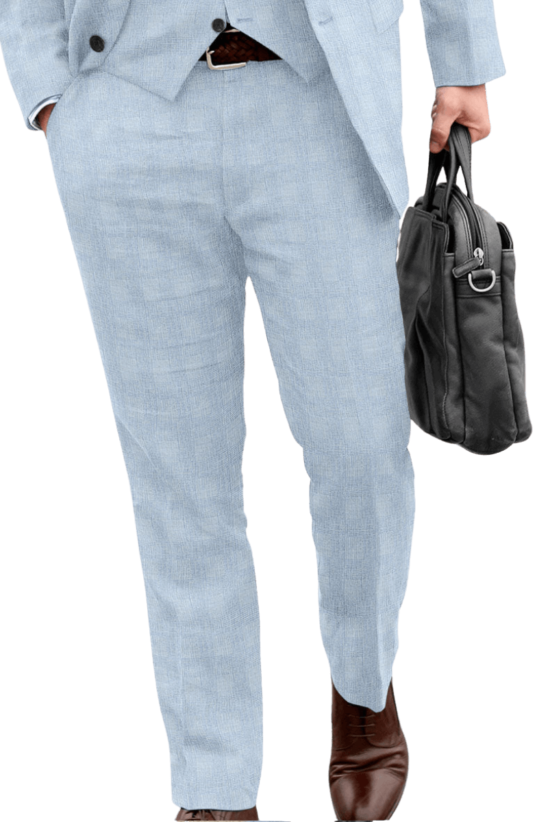 Traje de lino de dos botones a cuadros azules