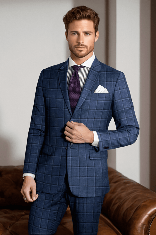 Traje ligero de lino a cuadros azules