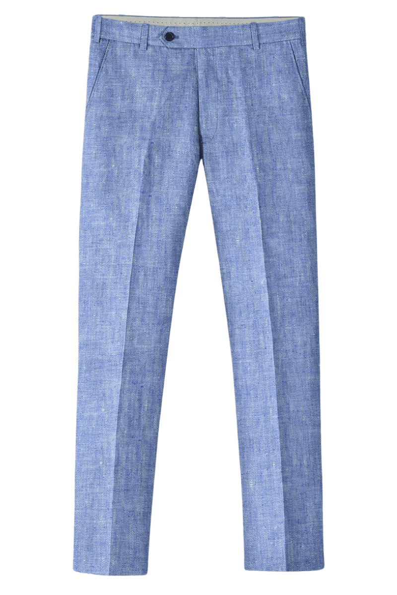 Traje de lino azul liso de dos botones