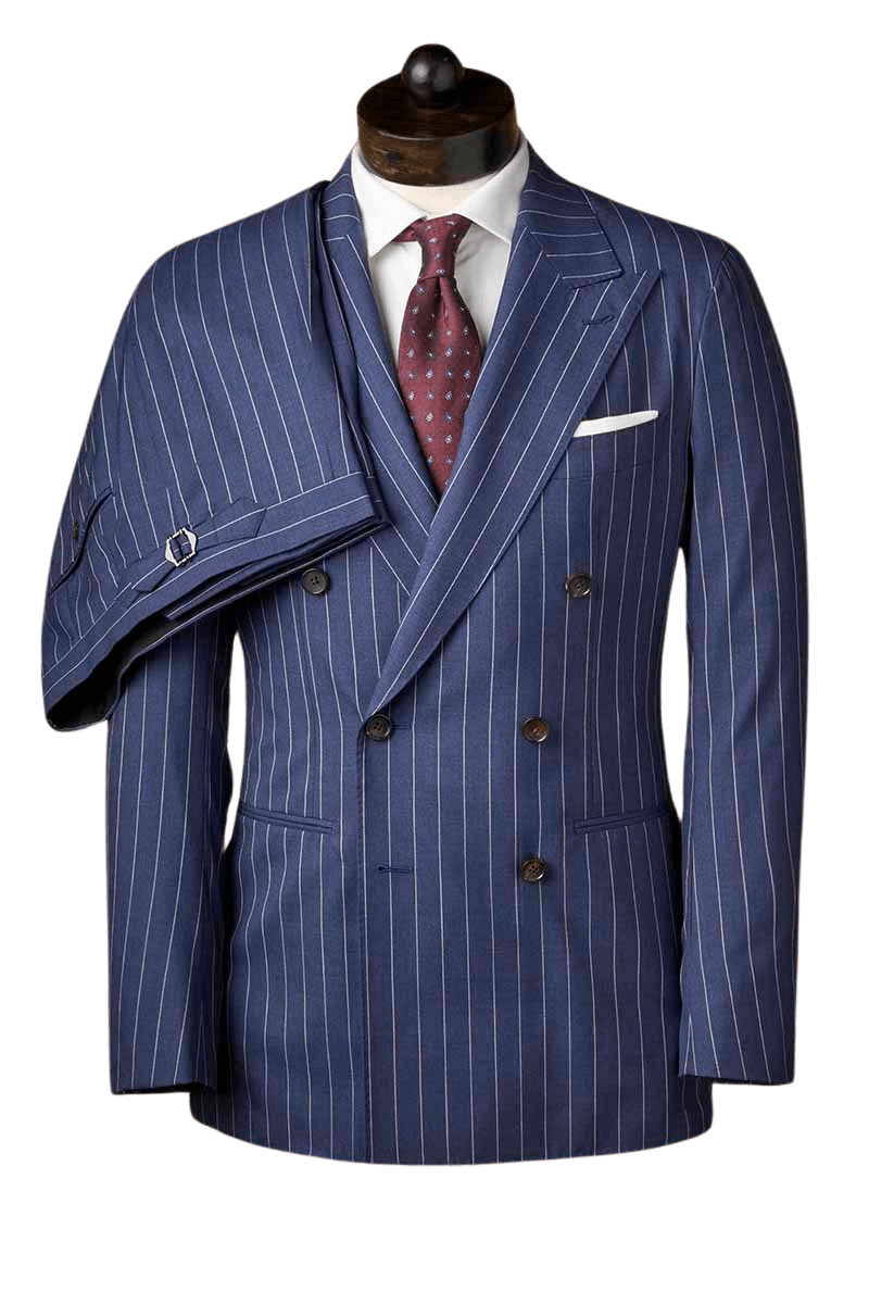 Blue Stripe 2 Piece Peaked Lapel Double Breasted Suit – Goosuit Blue Stripe 2 Piece Peaked Lapel Double Breasted Suit – Goosuit
