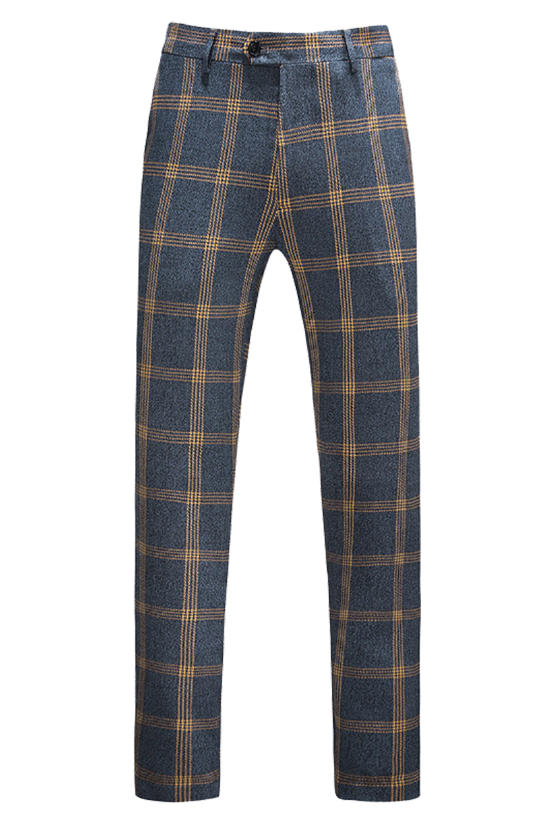 Traje clásico de tres piezas entallado con diseño de ventana azul