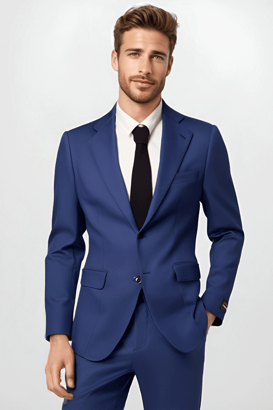 Blauer Royalblauer 2-teiliger Anzug mit 2 Knöpfen, reguläre Passform