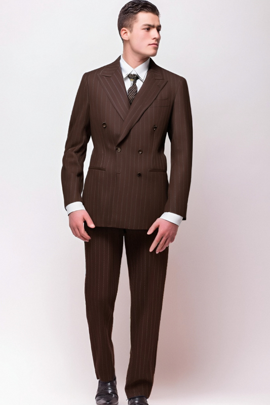Traje cruzado de franela con rayas marrones