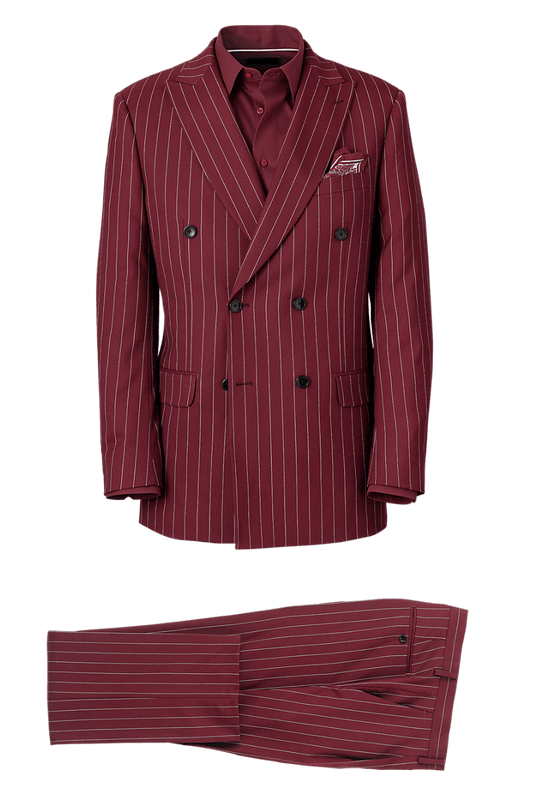 Burgundy Red 2 Piece Peak Lapel Double Breasted Suit