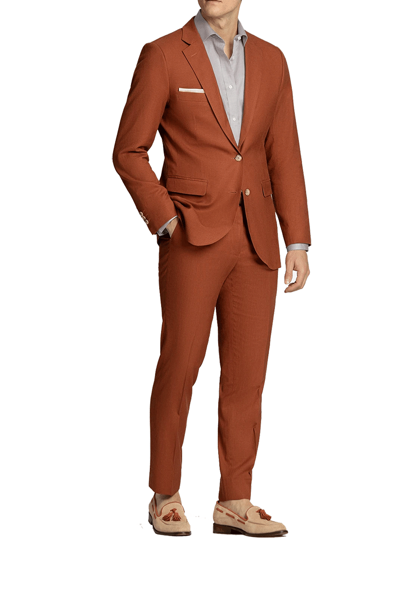 Traje de 2 piezas de corte entallado y 2 botones en color marrón caramelo