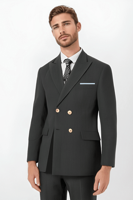 Charcoal Black Slim Fit Pinstripe 2 Piece Double Breasted Suit