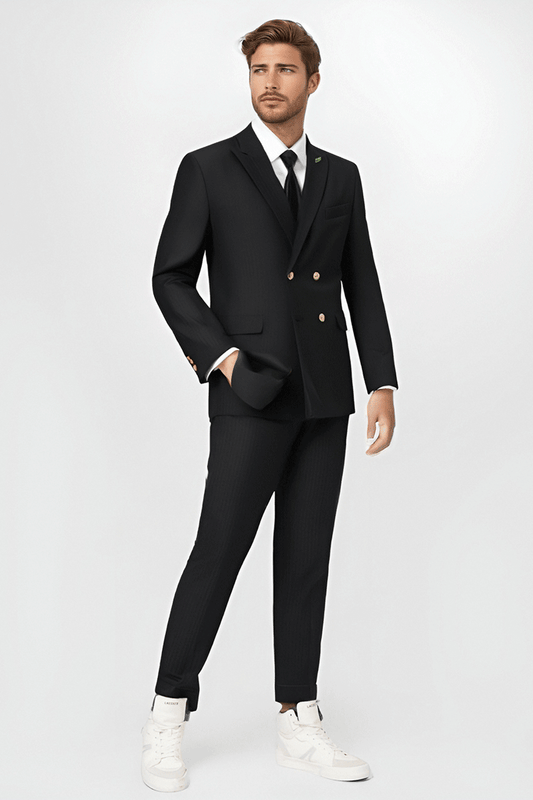 Dark Blue Slim Fit Pinstripe 2 Piece Double Breasted Suit