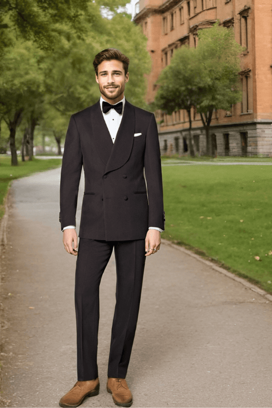 Dark Brown 2 Piece Shawl Lapel Double Breasted Suit