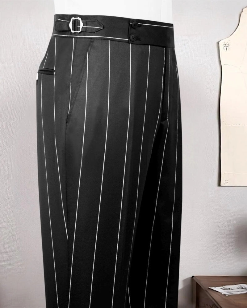 Black Striped Double-breasted 2-piece Suit