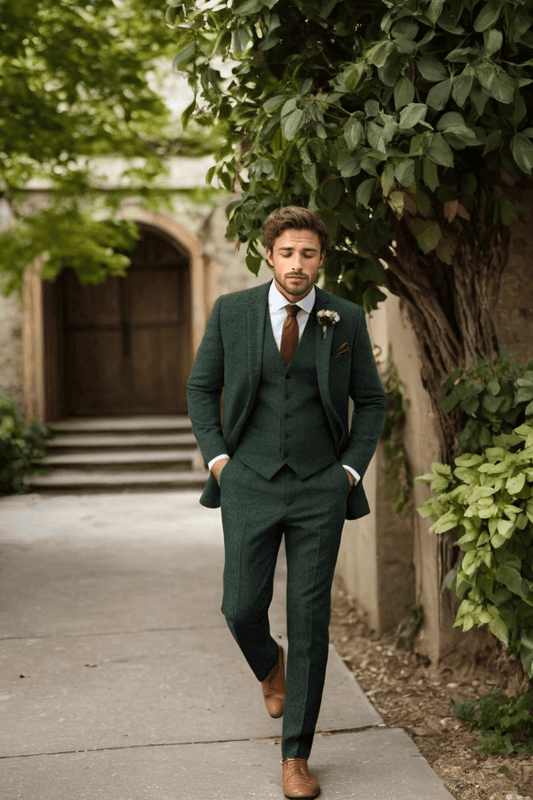 Traje de tweed de espiga verde