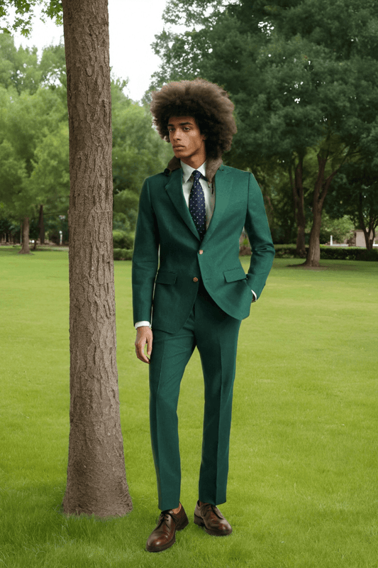 Green Italian 2-Button Linen Notch Lapel Suit