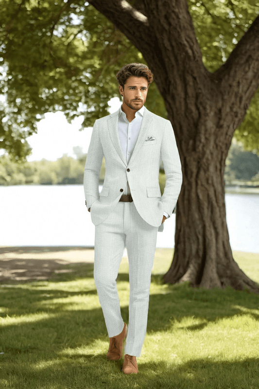 Traje de seersucker verde con solapa con muesca