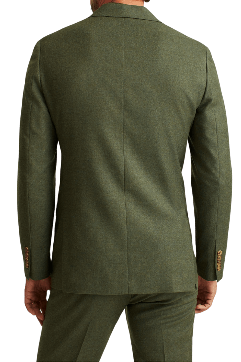 Traje de solapa con muesca de dos botones de lana elástica verde