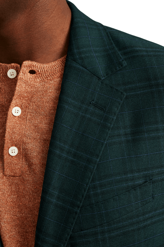 Forest Green Windowpane 2-Button Notch Lapel Jacket