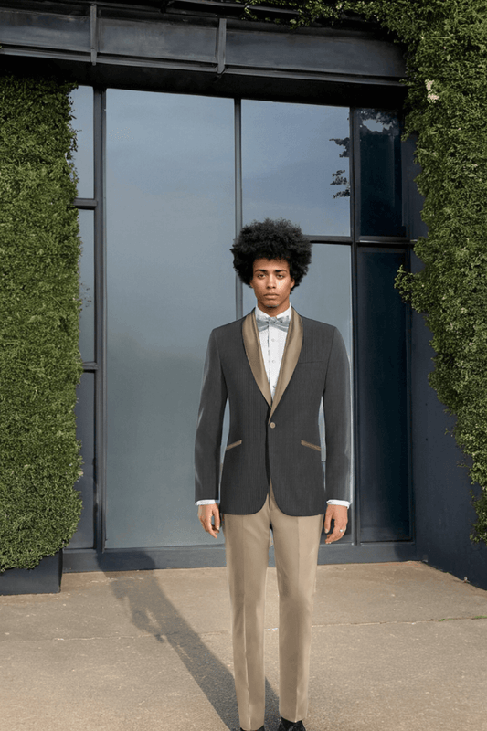 Traje de esmoquin de raya diplomática gris