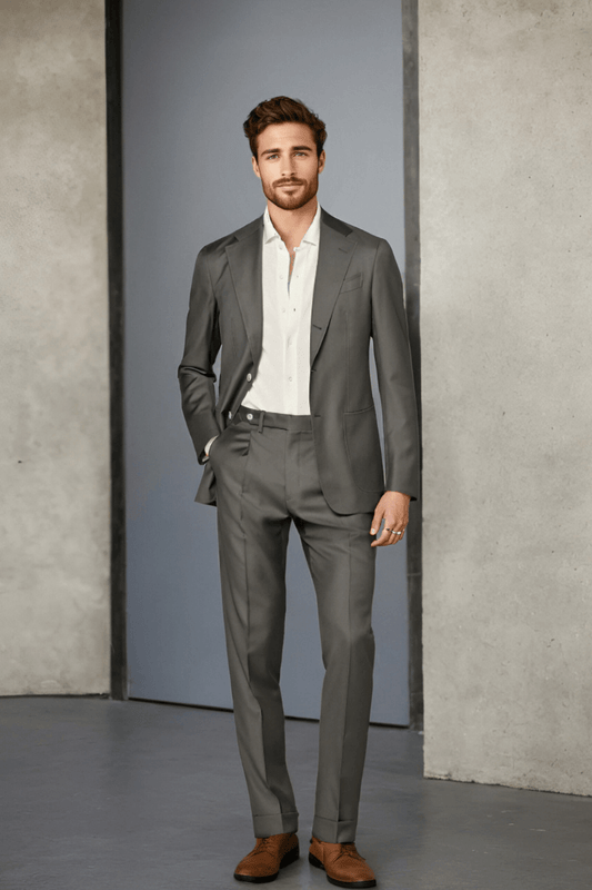 Gray 2 Piece Notch Lapel 2-Button Suit