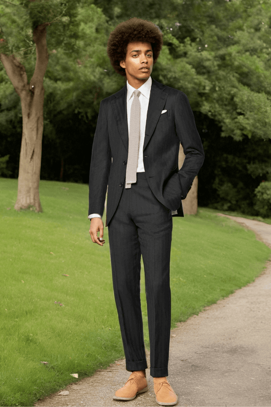 Gray Stripe 2 Piece Notch Lapel 2-Button Suit