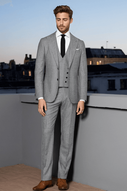 Gray 3 Piece Peaked Lapel 2-Button Suit