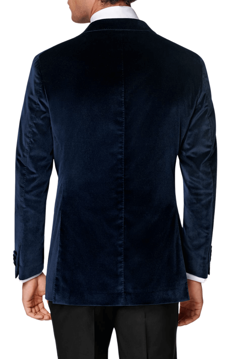 Chaqueta de algodón azul marino con solapa de pico y botonadura sencilla