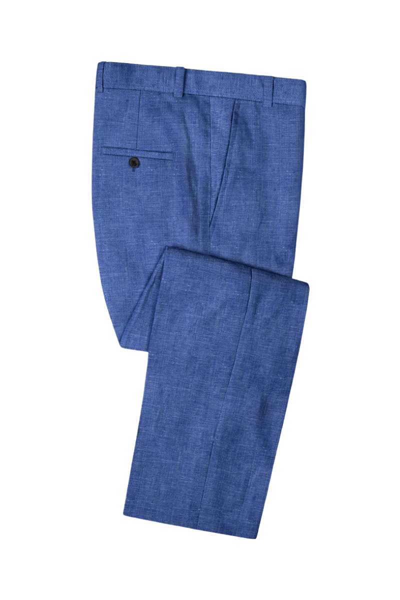 Traje de lino liso de dos botones en color azul marino