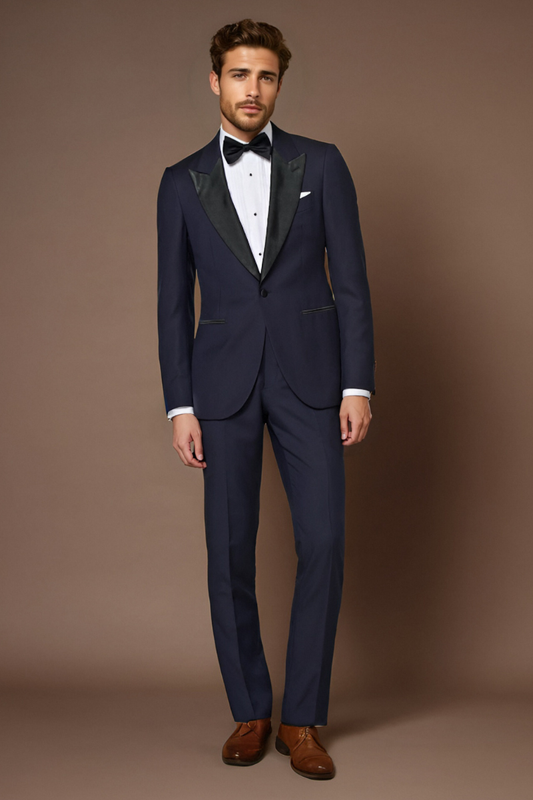 Navy Blue 2 Piece Peaked Lapel One Button Suit