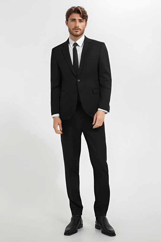 Navy Blue Slim Fit Pinstripe 2 Piece 2 Button Suit