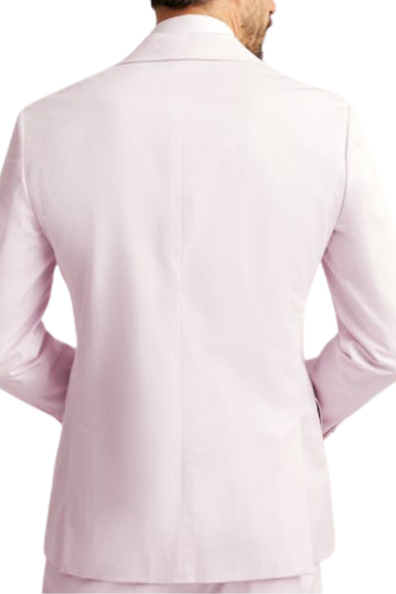 Traje italiano rosa de corte moderno con botonadura sencilla y dos botones