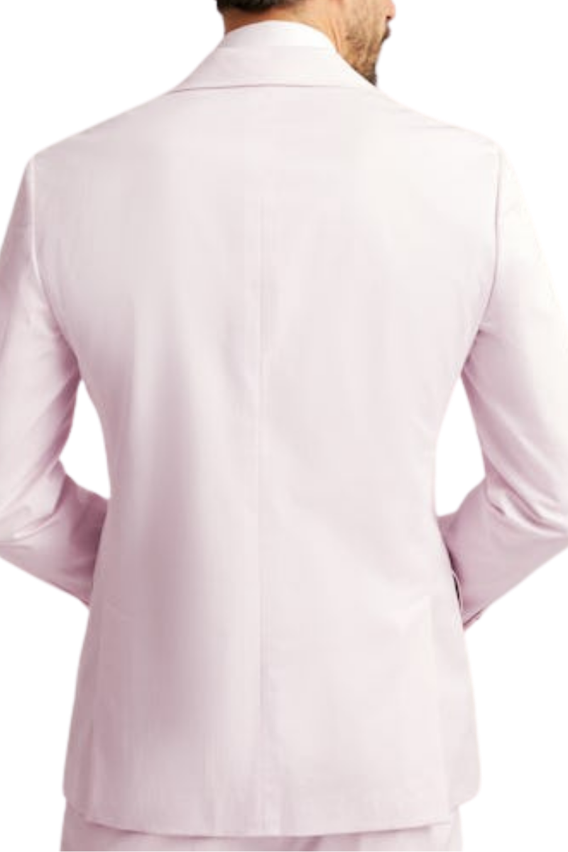 Traje italiano rosa de corte moderno con botonadura sencilla y dos botones