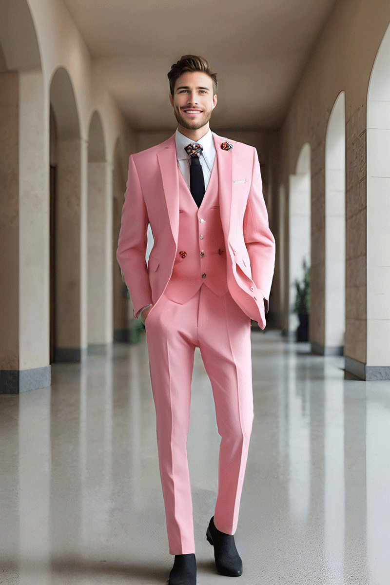 Rosa, Slim Fit, dreiteiliger Anzug mit 1 Knopf