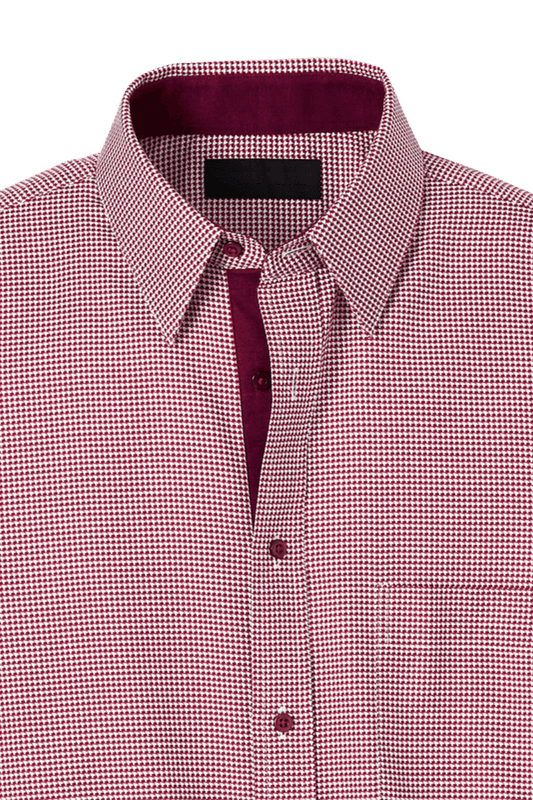 Red Cotton Houndstooth Casual Shirt