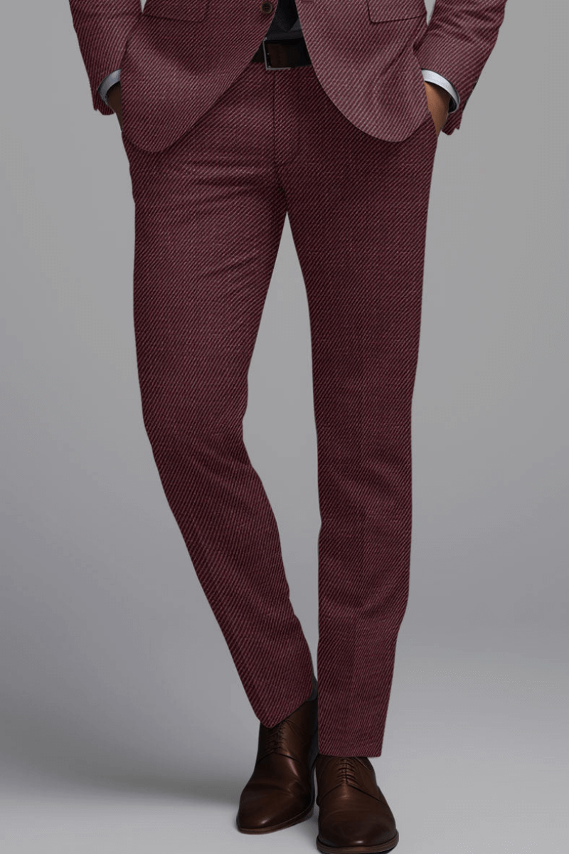 Traje de lino y seda de lana roja