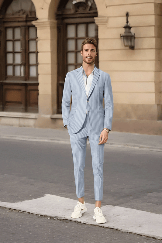 Sky Blue Slim Fit Pinstripe 2 Piece 2 Button Suit