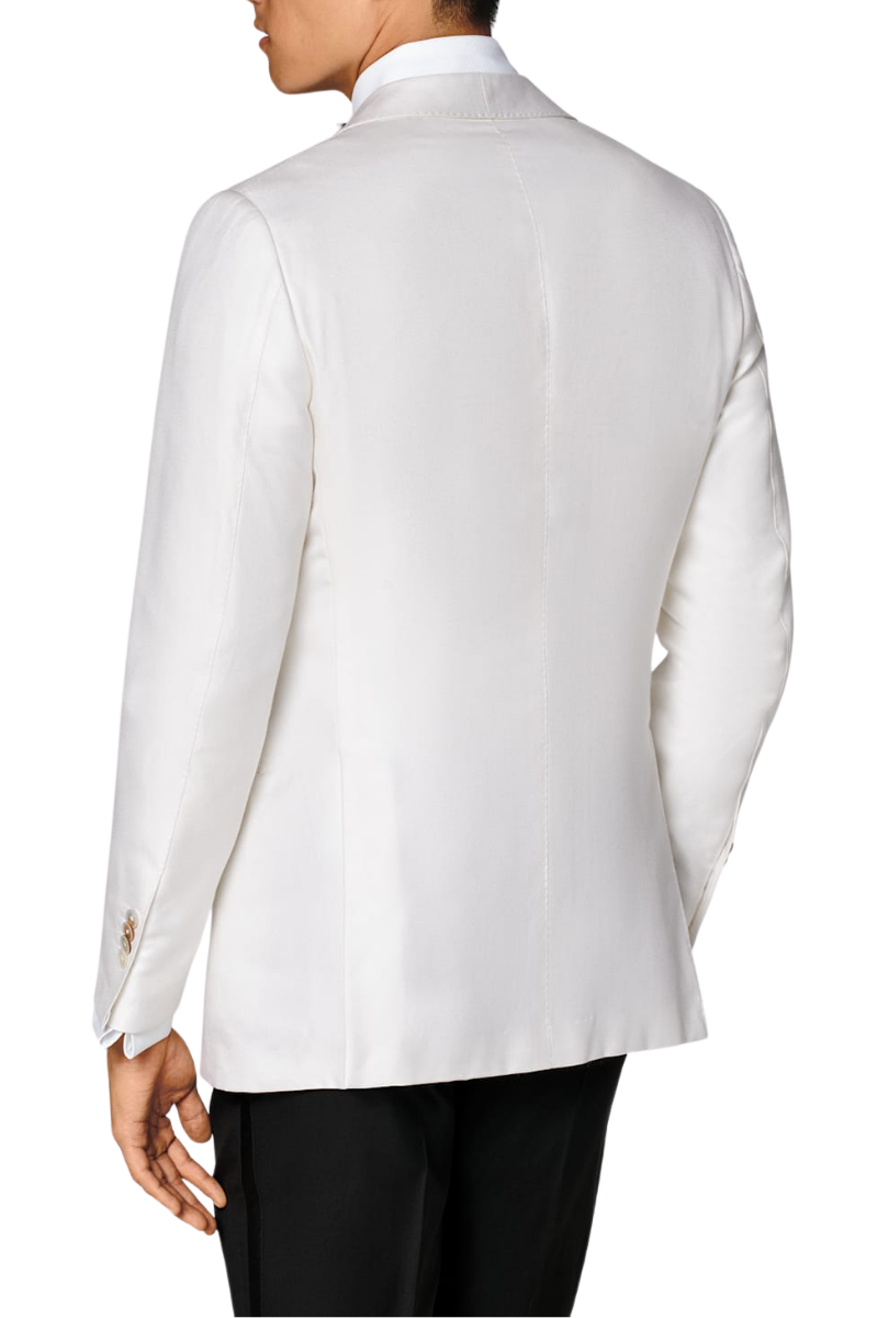Veste en soie blanche à simple boutonnage et revers châle