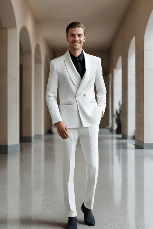 White 2 Piece Shawl Lapel 2-Button Suit