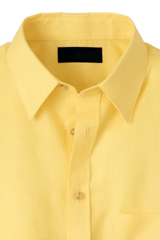 Gelbes klassisches, einfarbiges Leinenhemd