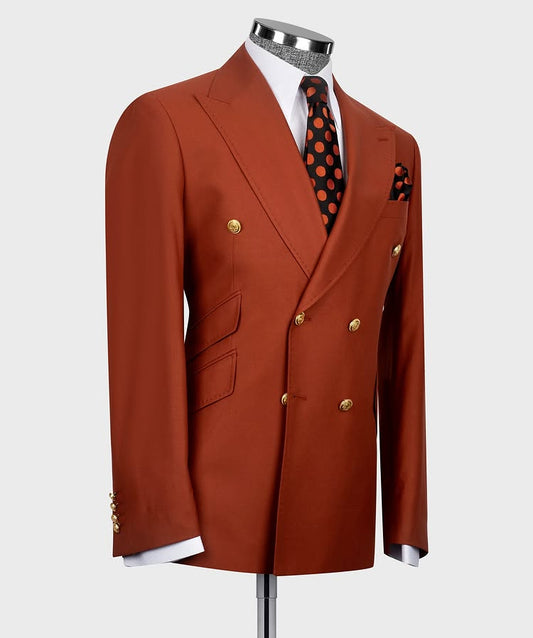 Red Brown Peak Lapel Double-breasted 2-piece suit
