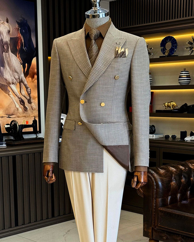 Houndstooth Double-breasted 2 Piece Blazer Suit