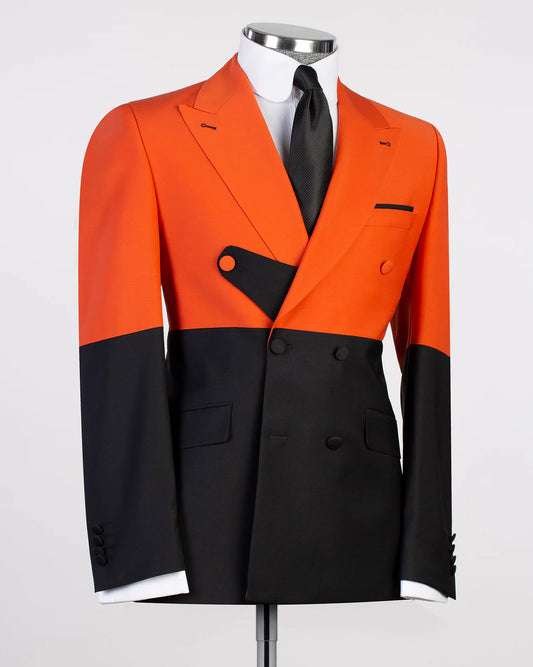 Orange Black Double-breasted 2-piece Suit