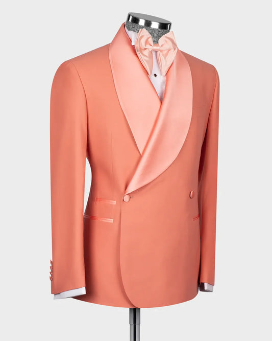 Orange 2 Piece Shawl Lapel Double Breasted Tuxedo