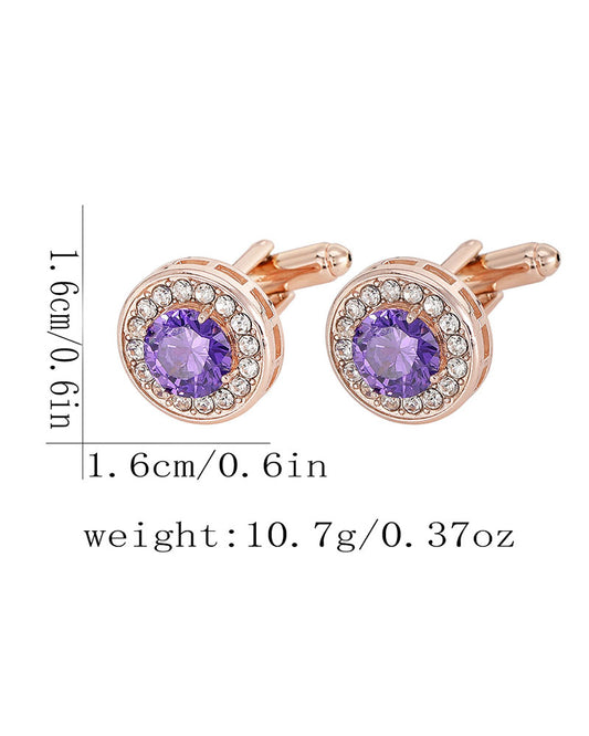 Rose Gold Round Cufflinks with Purple Crystal